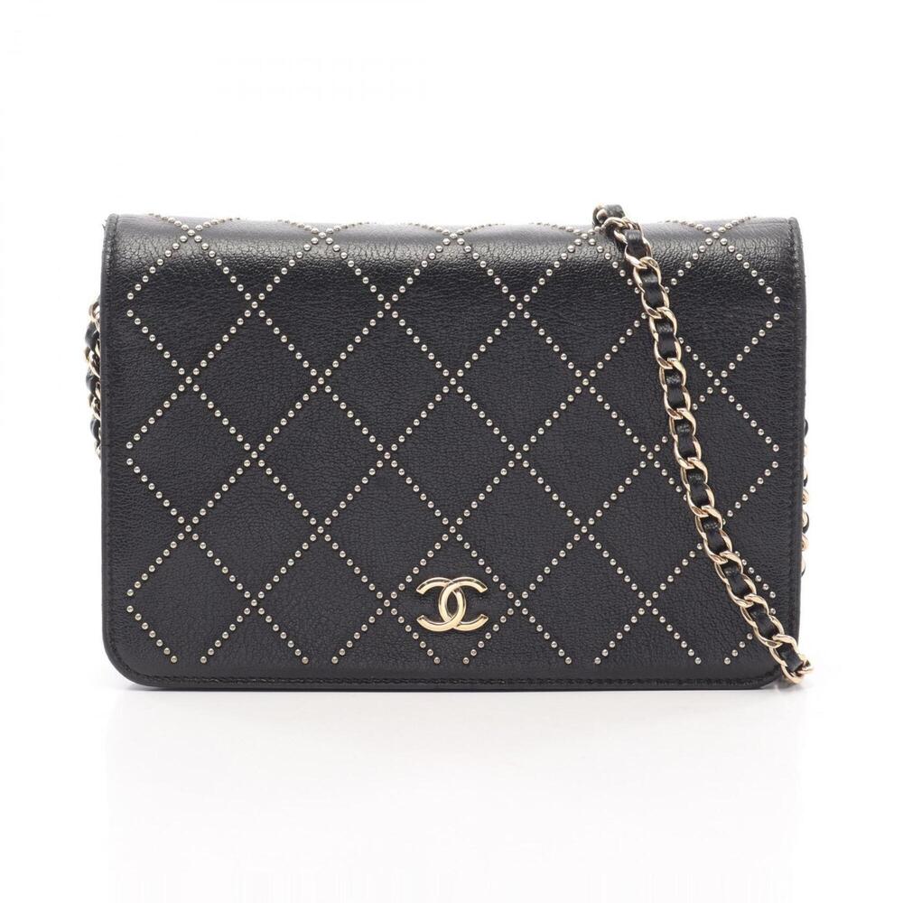 Chanel Matelassé Studded Shoulder Bag/Handbag, Leather, Women's, Black
